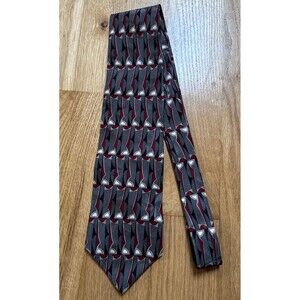 Machado-George Machado Gray & Red Abstract Silk Tie Satin Korea Classic 58 3.75